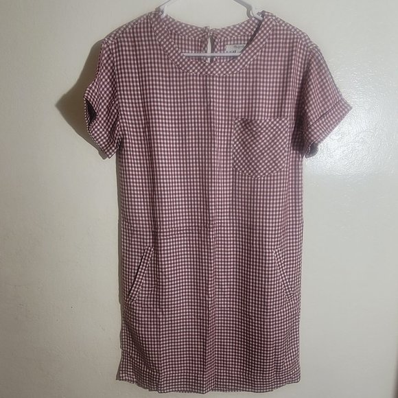 Madewell Filmscore Gingham Check T-Shirt Pocket Dress Red White sz XXS EUC - Picture 3 of 9
